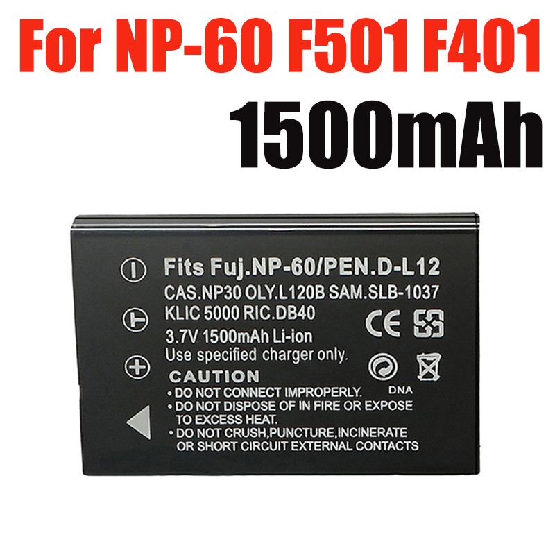 1pcs NP-60 FNP60 NP60 SLB 1137 1037 P-30 K5000 D-Li2 Li-20B Battery for Fujifilm Finepix F50I F501 F