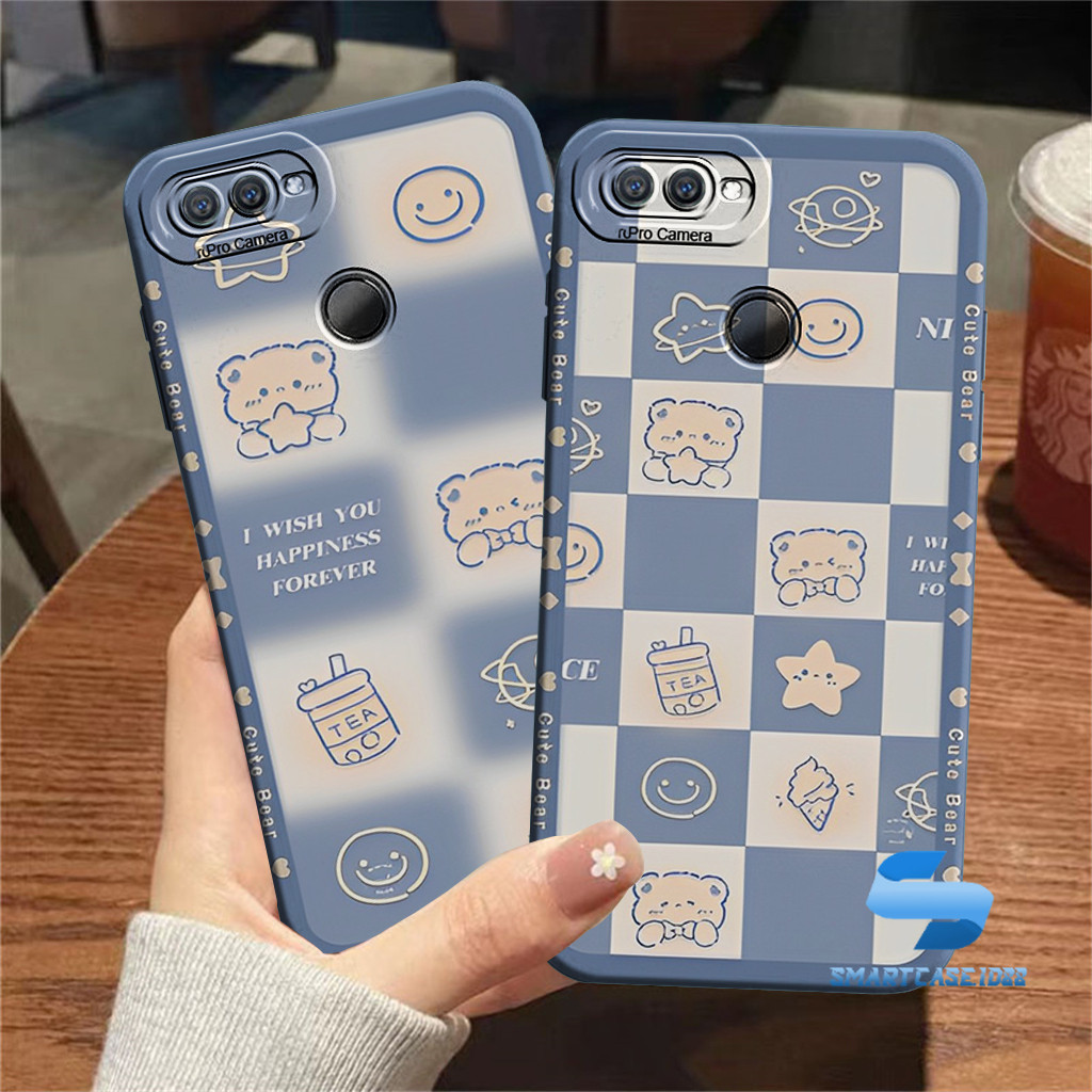 Cassing Oppo A5S A12 A7 A3S A1K C2 Case Pro Kamera Motif Bear Catur Blue Cute