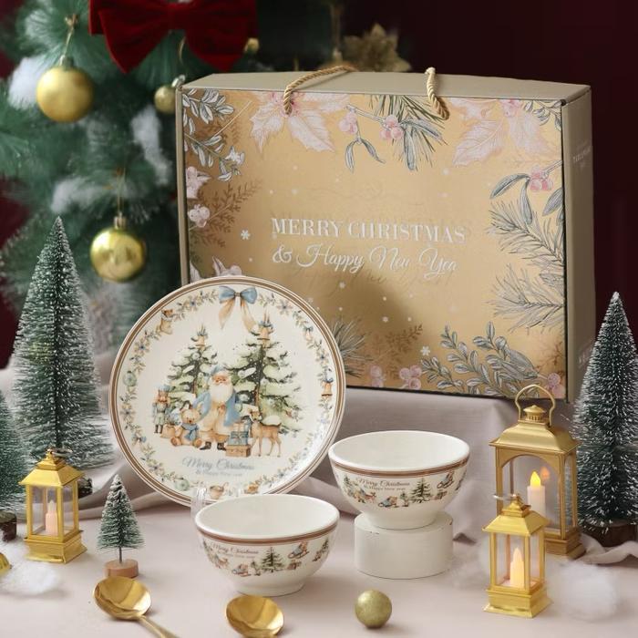 Golden Christmas Hampers Christmas Hampers Set  Bowl Set Mangkok dan Piring Set Natal - Mistletoe Se