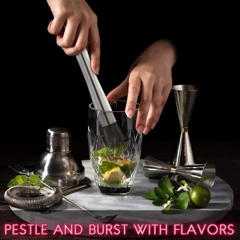 Stainless Steel Cocktail Muddler and Mixing Spoon Home Bar Tool Set - Create Delicious Mojitos and O