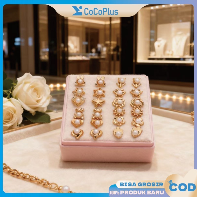Anting Gadis Fashion 36Pasang Set Anting Plastik Hypoallergenic Berbagai Model Bunga