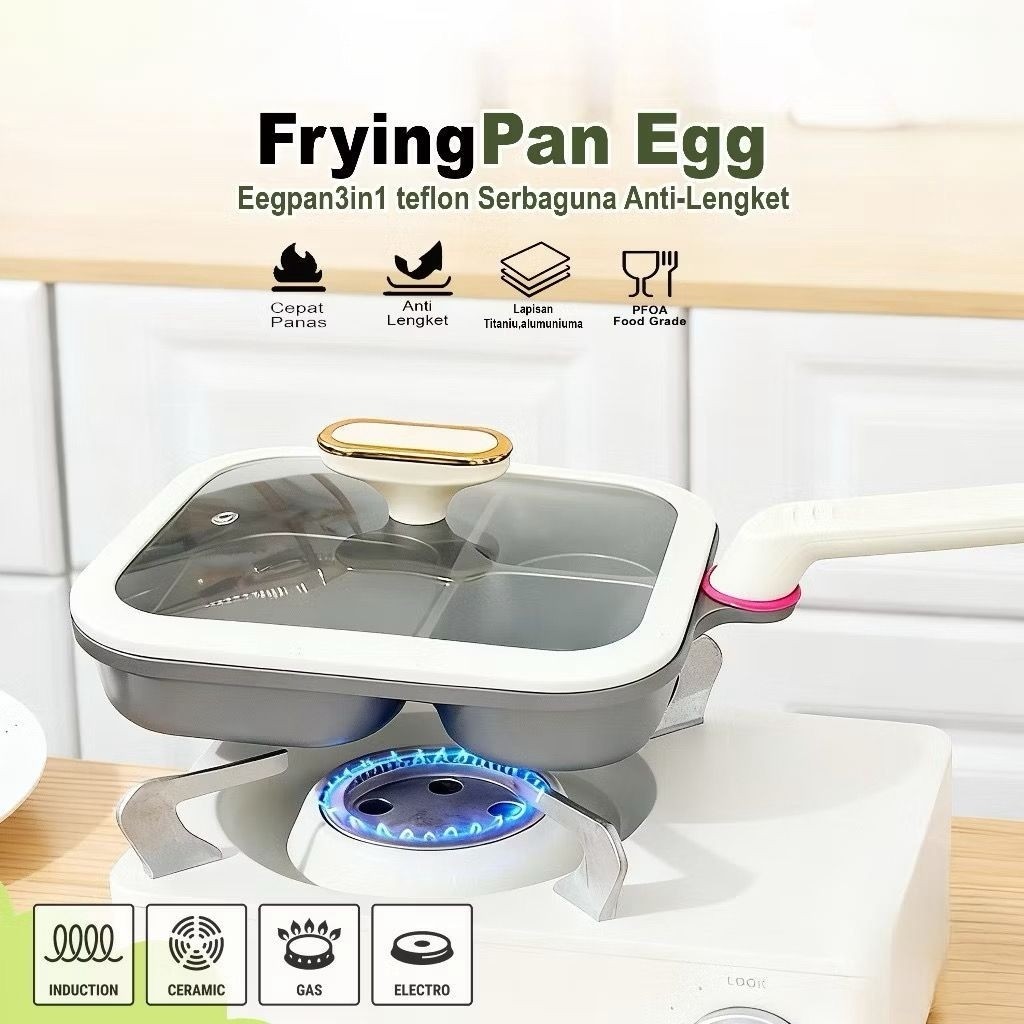 Wajan Penggoreng Anti Lengket Teflon Serbaguna EggPan 3in1 Frying Pan Cetakan Telur Teflon Omelette 