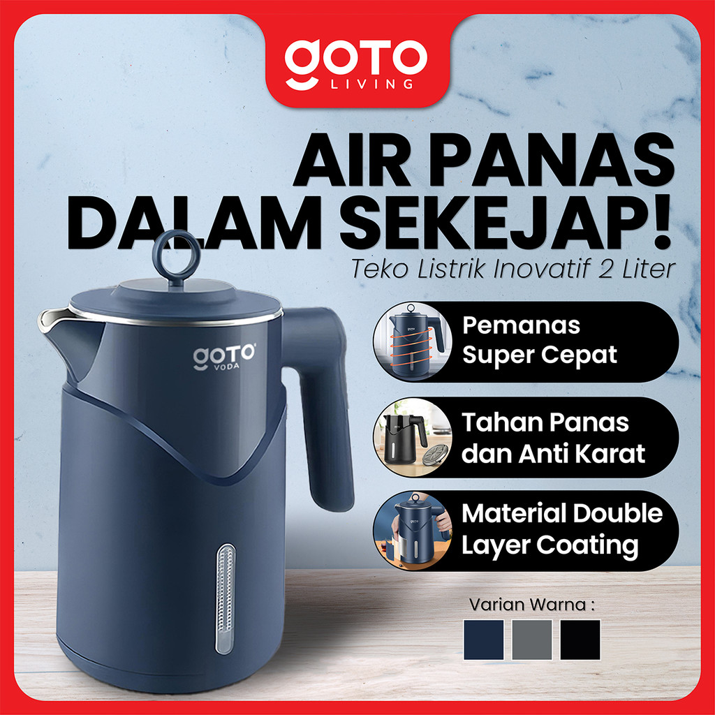 Goto Voda Teko Listrik Pemanas Air Electric Kettle Stainless Steel 2L