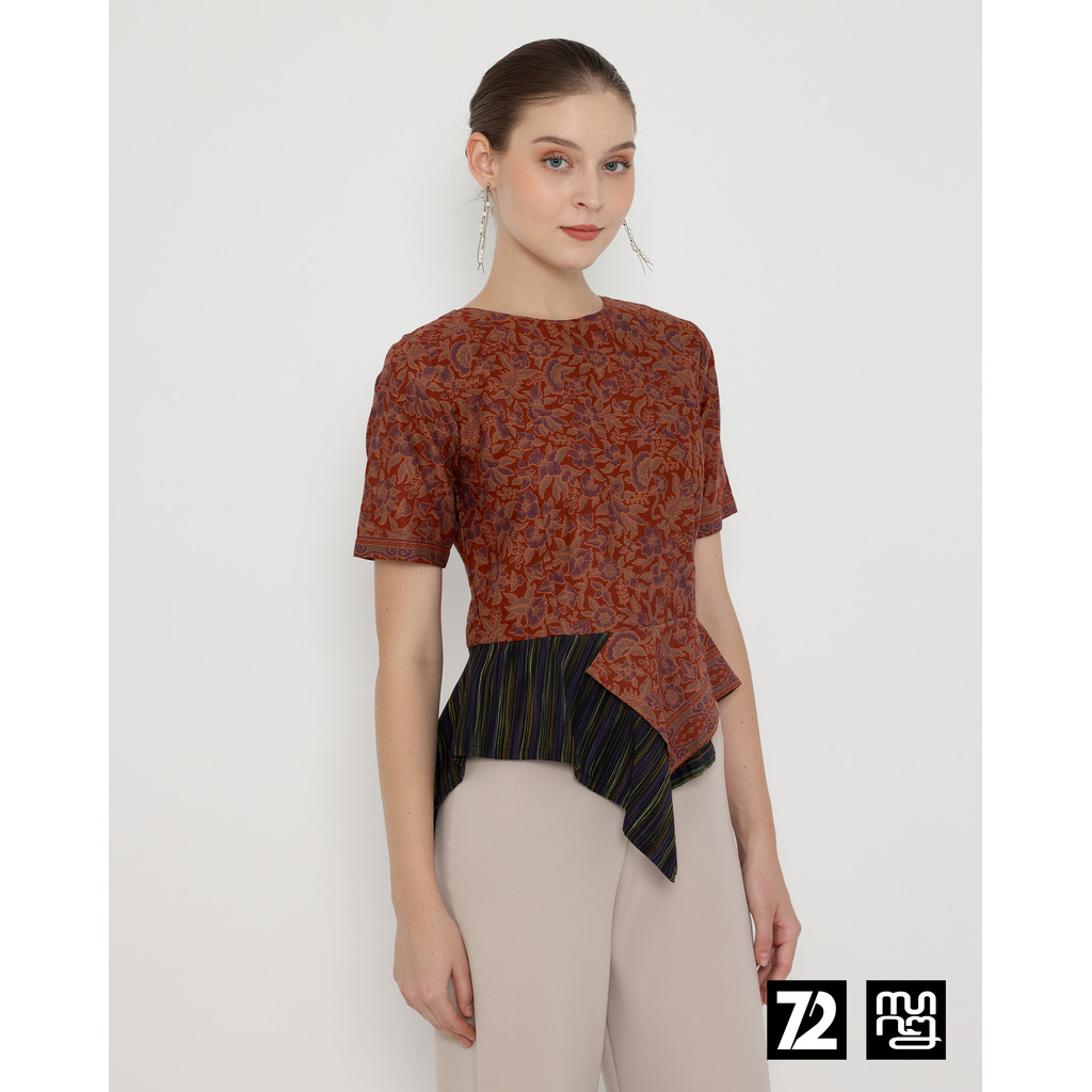 BLOUSE BATIK PREMIUM Katun Wanita Trixie Kombinasi Lurik Warna Maroon 72 Batik x WearLori 726070