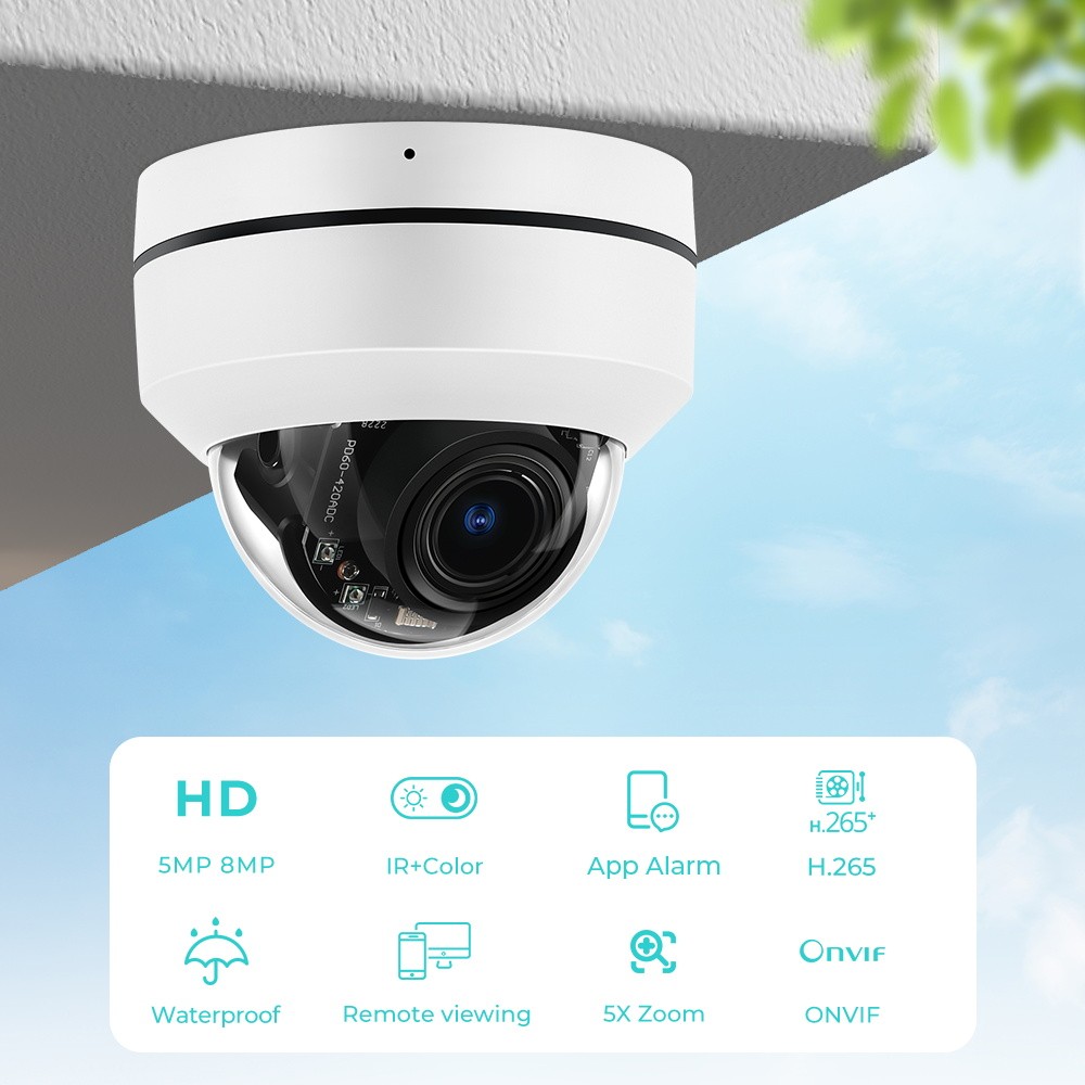 8MP 4K POE IP Camera 5X Optical Zoom Surveillance Camera Metal Ceiling Mount Night Vision PTZ Securi