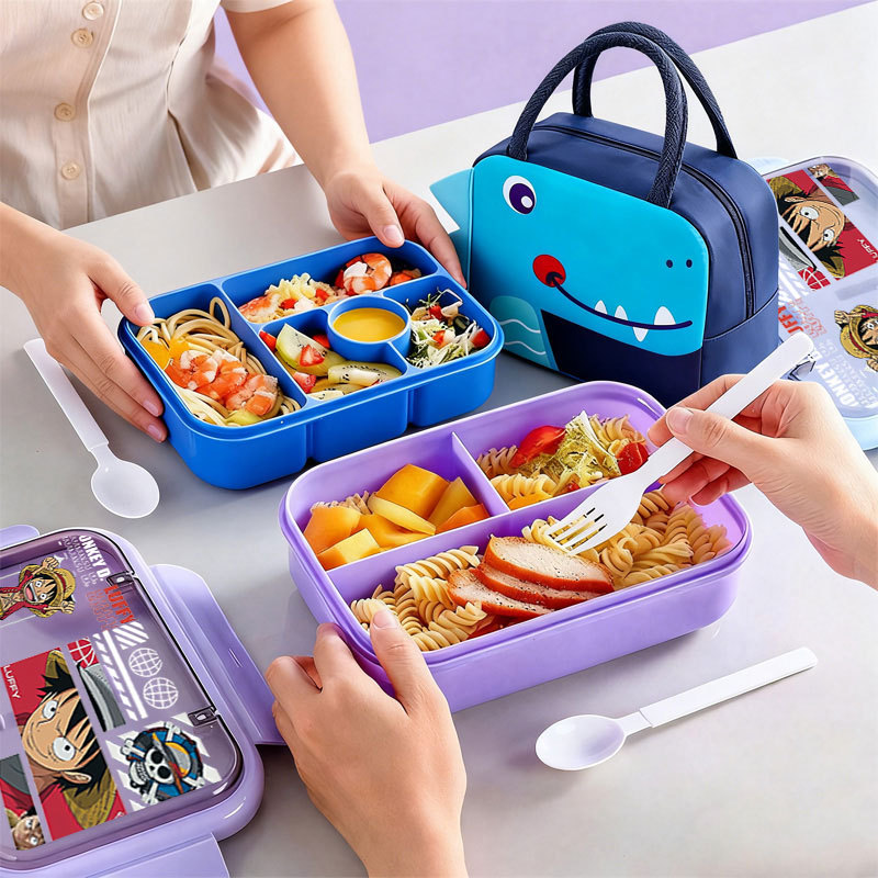Leak Proof 1300ML Lunch Box 5 Compartment Cartoon Handheld InsulaLuffyPop Bag LuffyPop