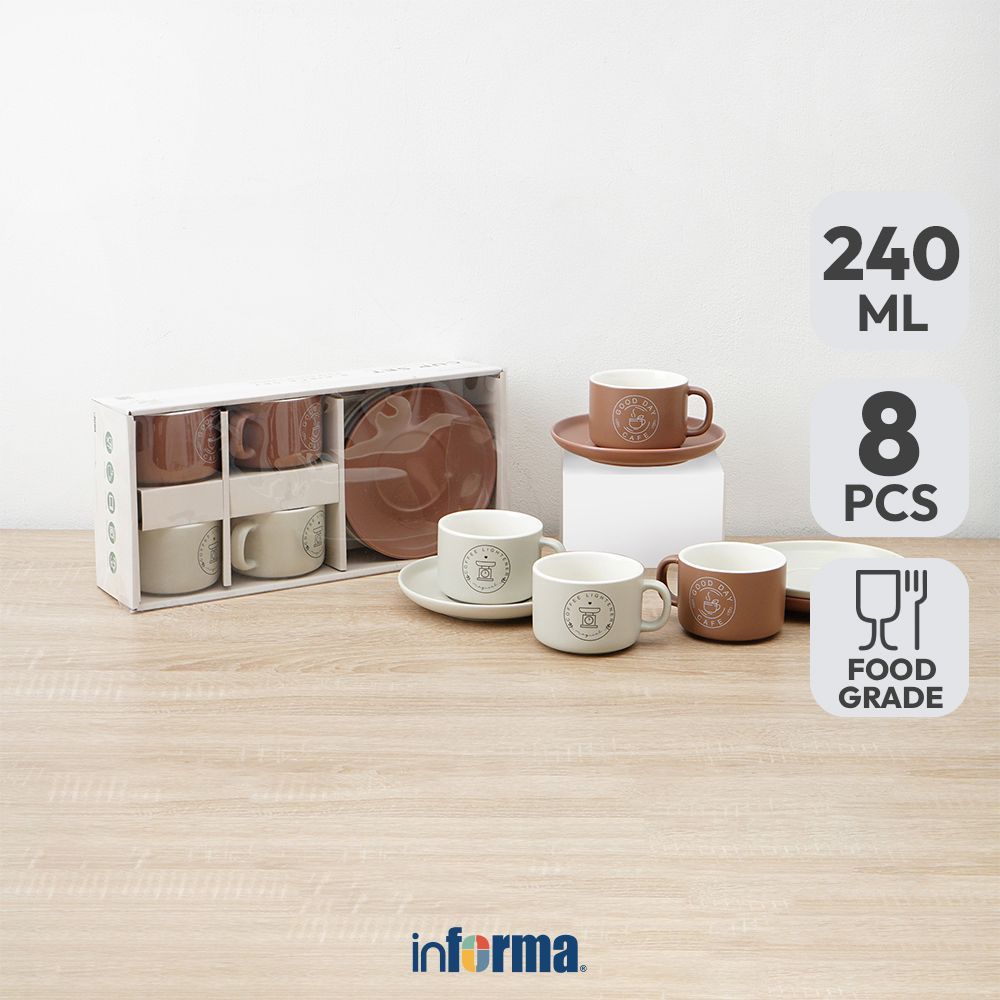 Informa Appetite Hazel Cangkir Dengan Saucer Porcelain 240 ml Set 8 pcs - Cokelat/Krem Tea Cup Coffe