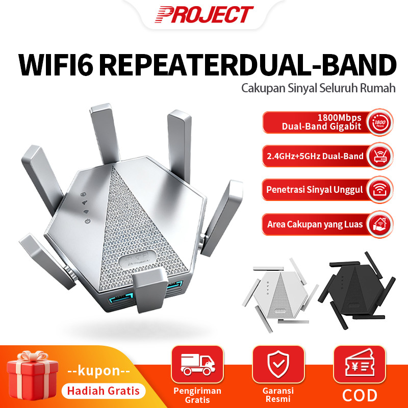 PJT WiFi 6 Dual Band 1800Mbps Penguat Sinyal Repeater - 2.4G & 5.8Ghz, Mode Repeater/AP/Router, Jang