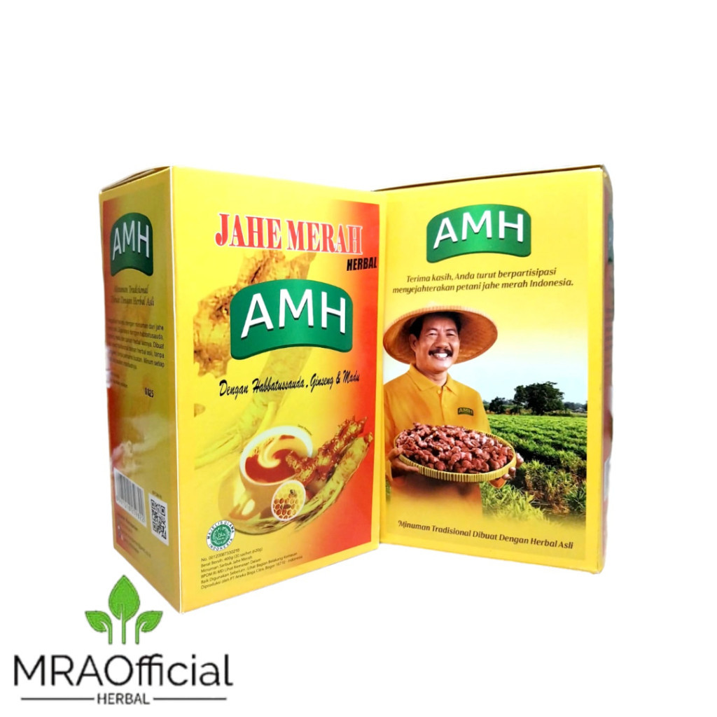 Jahe Merah AMH Super Per Box | Jahe Merah Bubuk Plus Habbatussauda | Jahe Merah Instan Per BOX 20 Sa