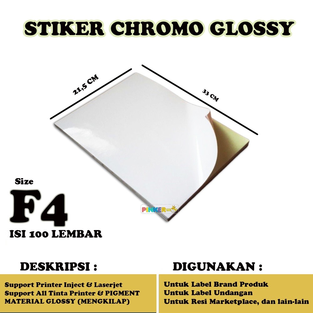 Stiker Glossy F4 isi 100 lembar / Stiker Cromo Glossy F4