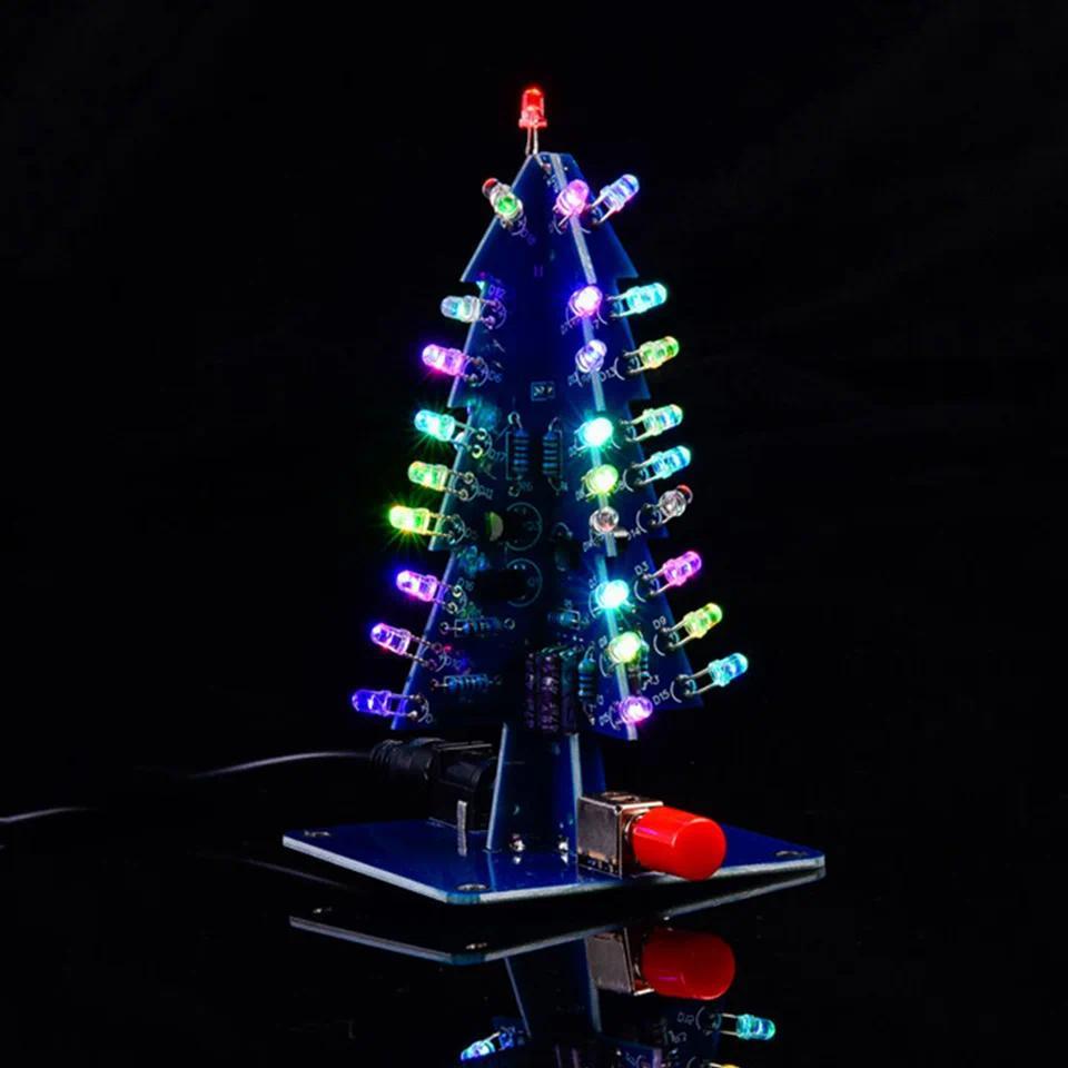 Kit Pohon Natal LED Multiwarna DIY, Kit Sirkuit Lampu LED Berkedip DC5V, Kit Praktik Penyolderan Ele