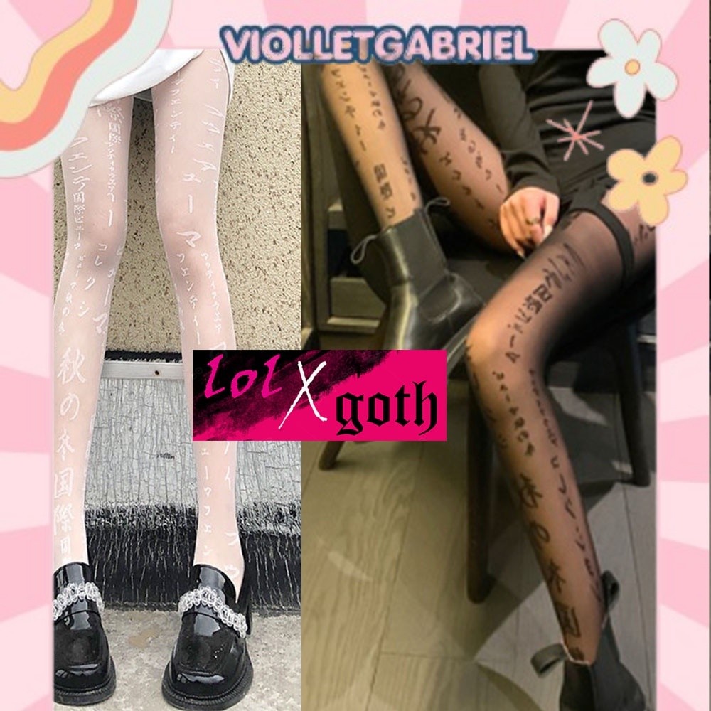 LolXGoth Pantyhose Stocking Sexy Lolita Japanese Letter Black Transparan Cosplay PALING DICARI 