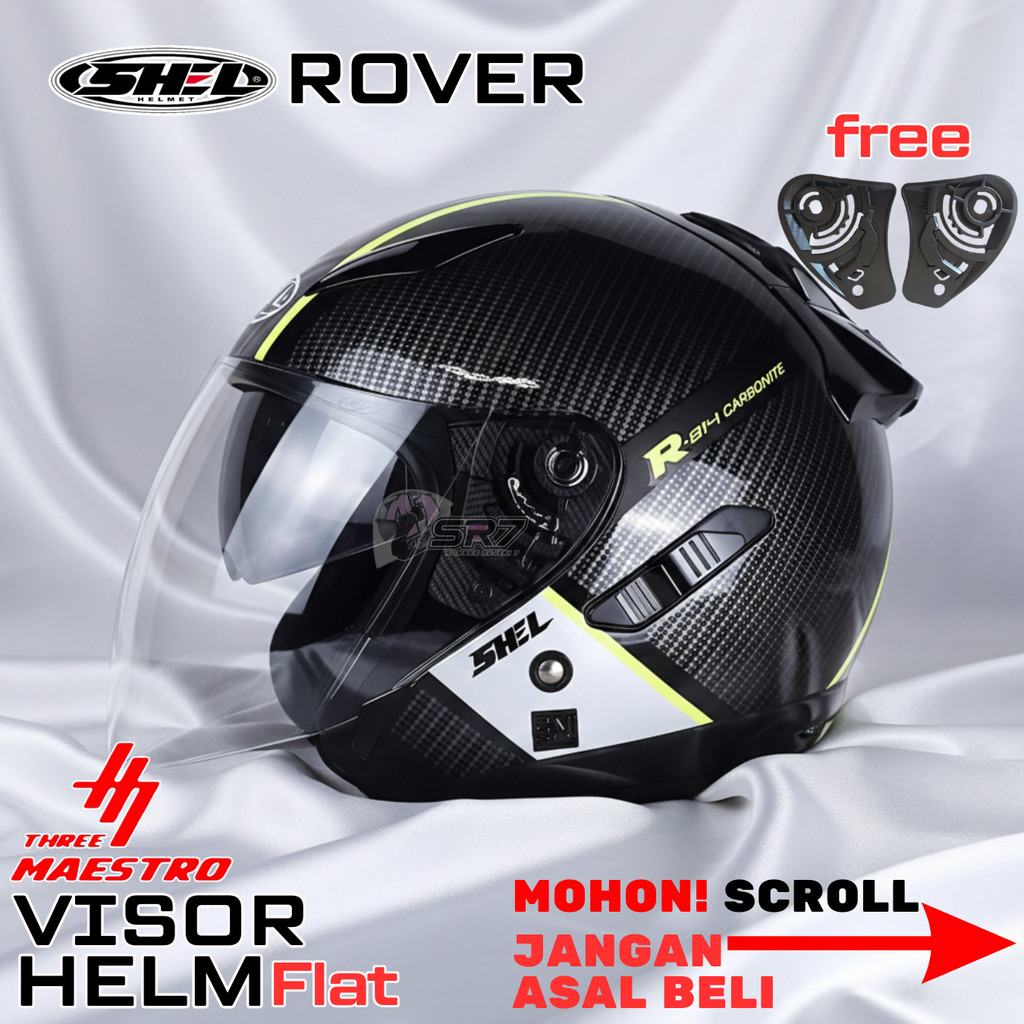 Helm SHELL ROVER R-814 KACA Visor Helmet FLAT free Rachet Three maestro iridium murah tm2
