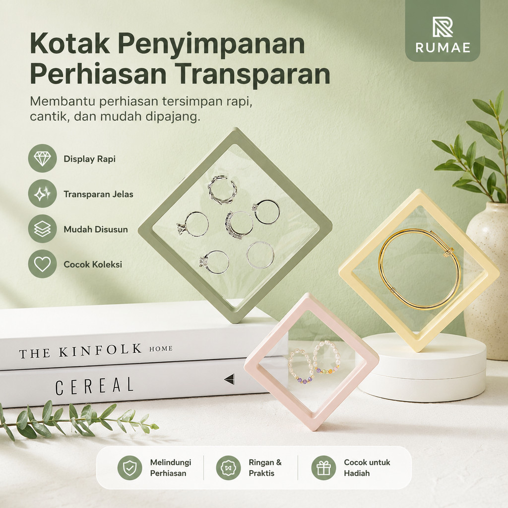 RUMAE Kotak Penyimpanan Perhiasan Transparan Anti Debu Jewelry Box Kalung Cincin Gelang Arctic Deer