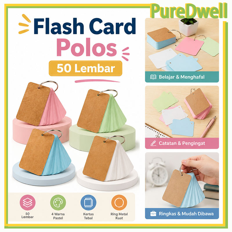 Flash Card/Flash Card Polos 50 Lembar/Magic Card Polos Memo Notebook Ring Besar/Flash Card Polos Edu