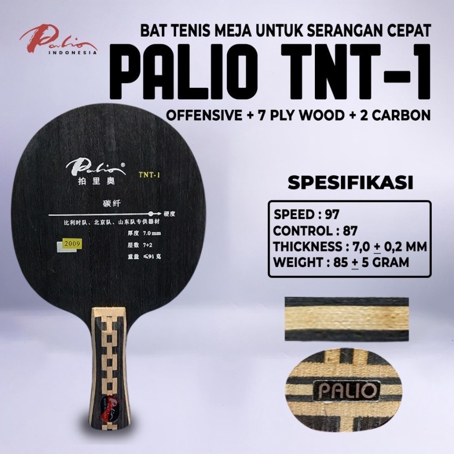 (parmia store) Kayu Bet Blade PALIO TNT-1 FL PENHOLDER Bat Tenis Meja Pingpong Carbon Original