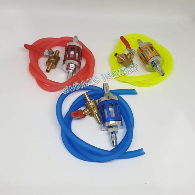 FILTER SARINGAN BENSIN KACA PLUS SELANG BENSIN WARNA DAN KRAN BENSIN SEMUA MOTOR