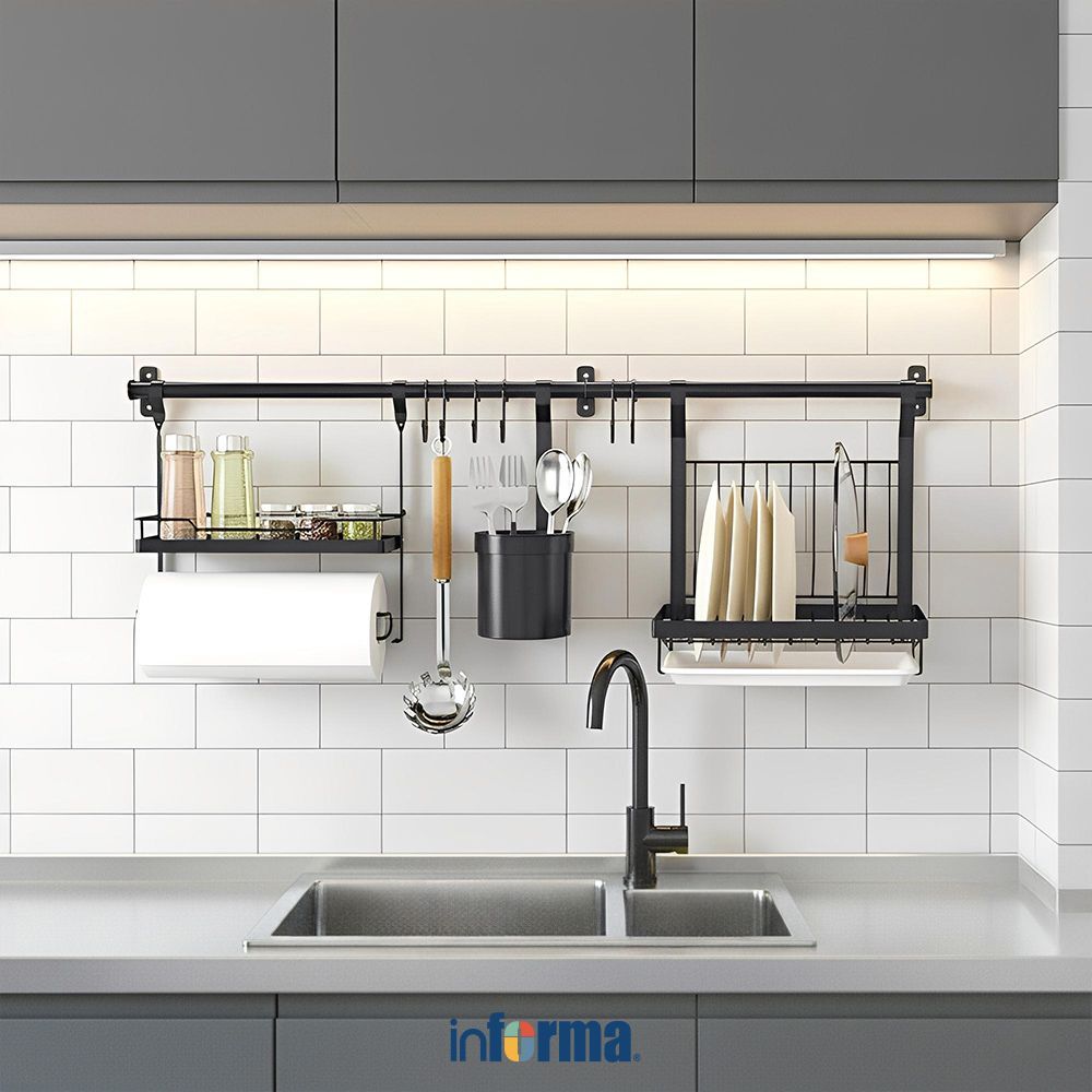 Informa Welford Rak Gantung Dapur - Abu-Abu Rak Dinding Organizer Kabinet Penyimpanan Gantung Shelf 