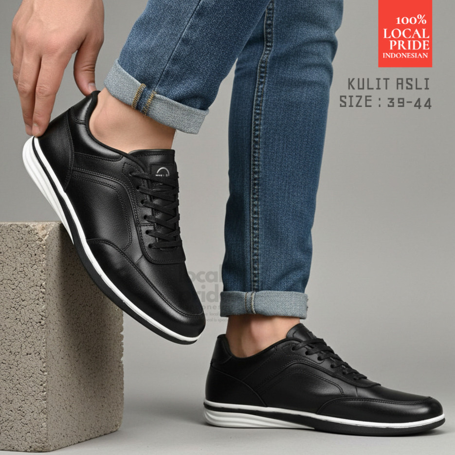 Sepatu Sneakers Kulit Asli Pria GREATA REINIER BLACK