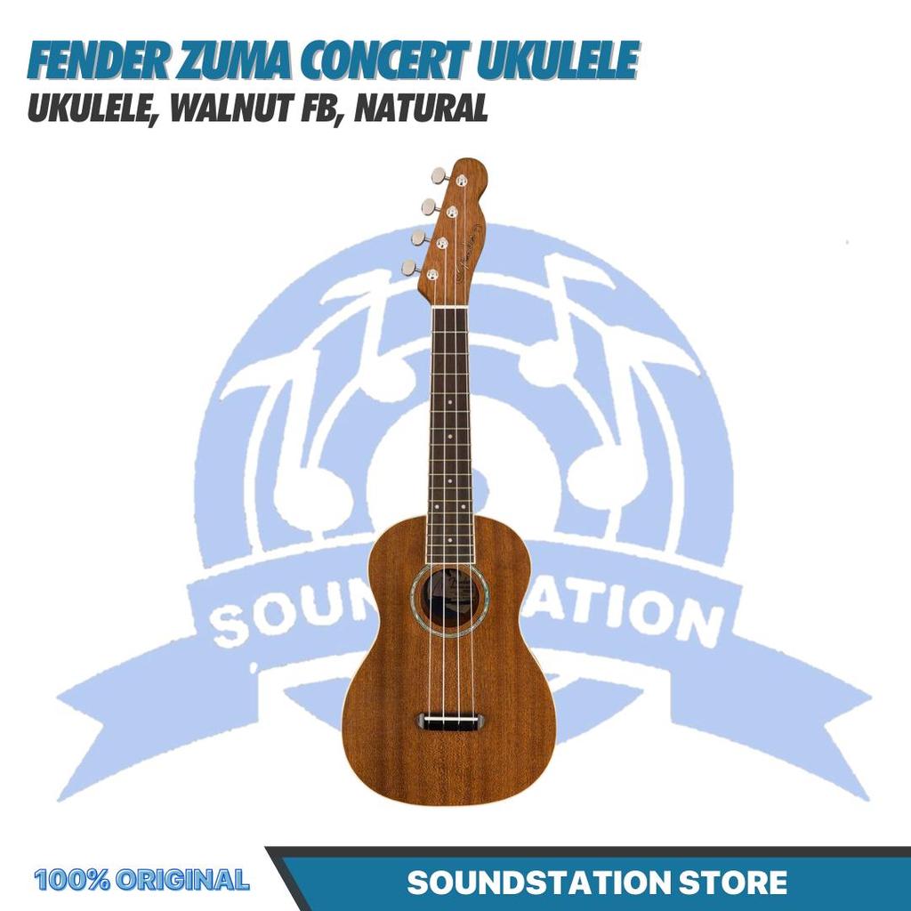 Fender Zuma Concert Ukulele, Walnut FB, Natural - Ukulele 4-Senar Original Asli