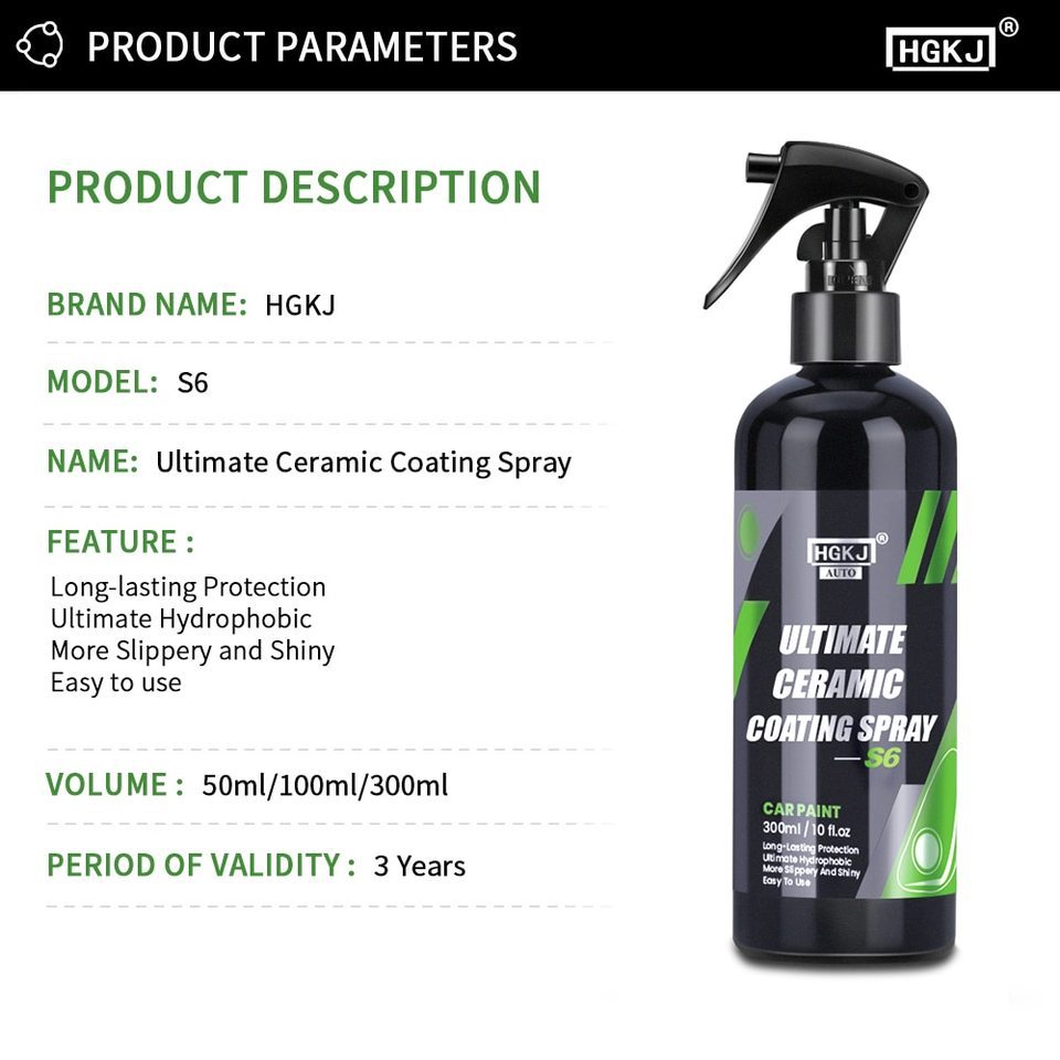 HGKJ S6 Ultimate Ceramic Coating Spray Hydrophobic High Gloss Paint Protection 9H Nano Top Long Last