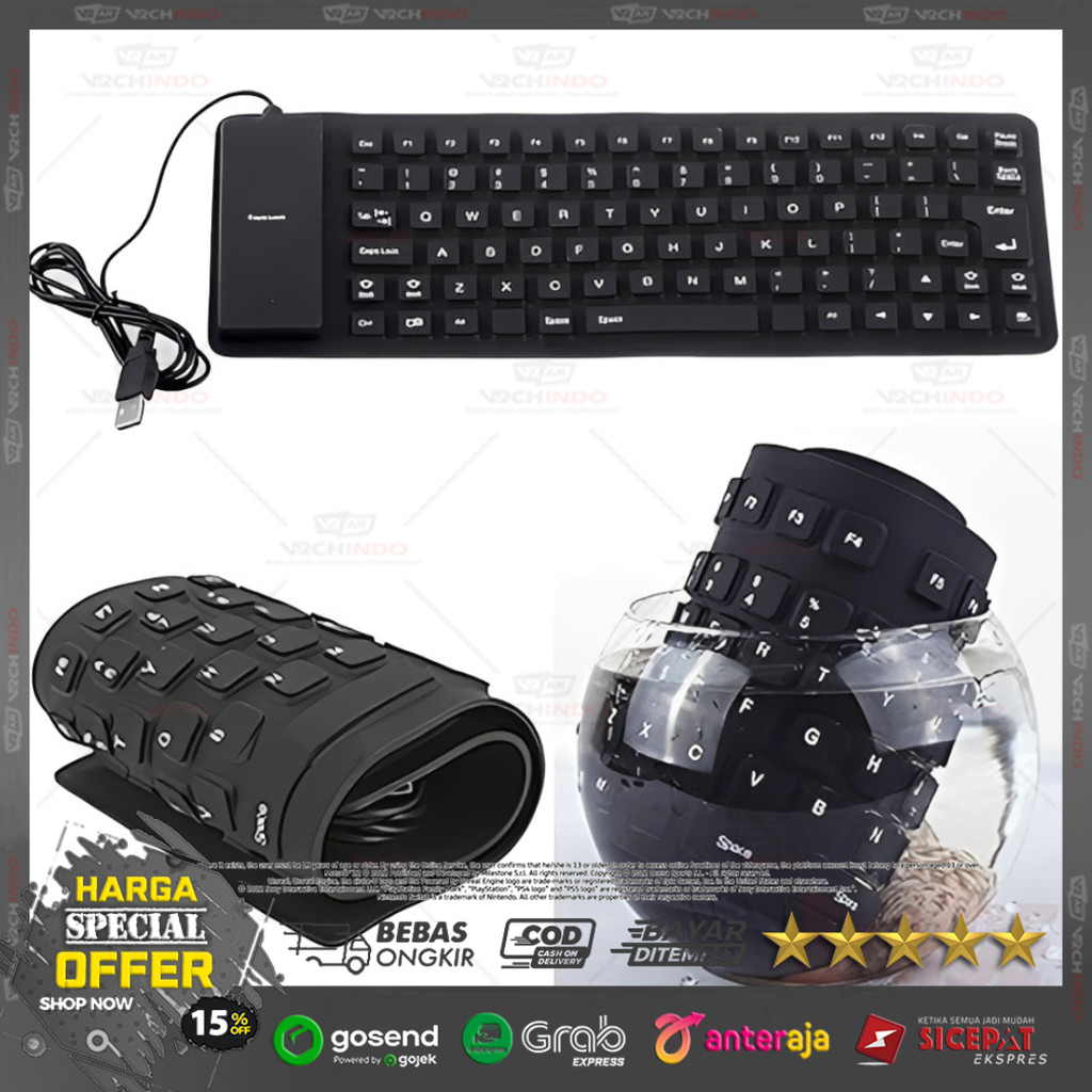 Keyboard USB Flexible Silikon Waterproof – Keyboard Lipat Portable untuk PC & Laptop