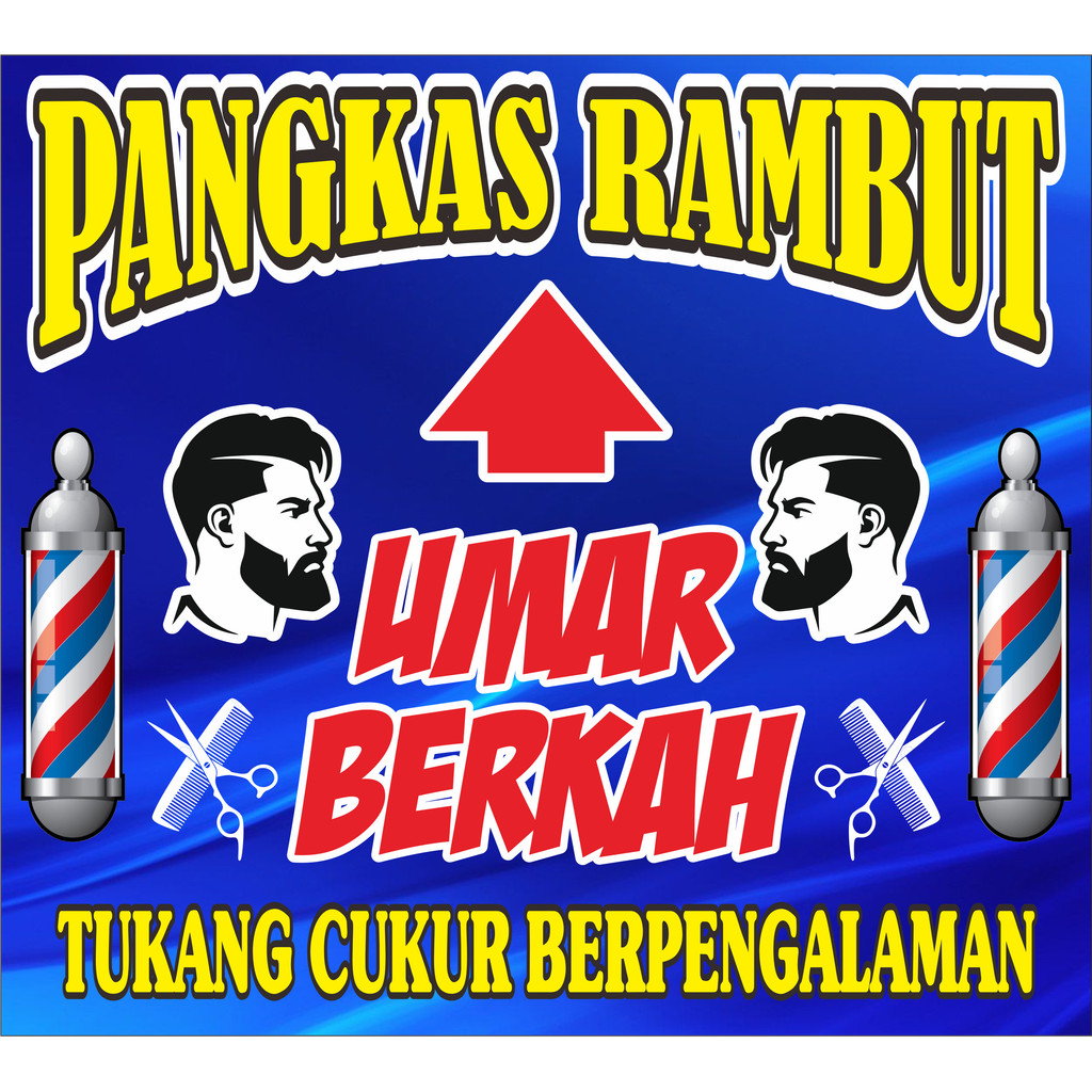 DAPAT 2PCS Spanduk Pangkas Rambut / Babershop Ukuran 50cmX50cm / Spanduk Pangkas Rambut Keren / Span