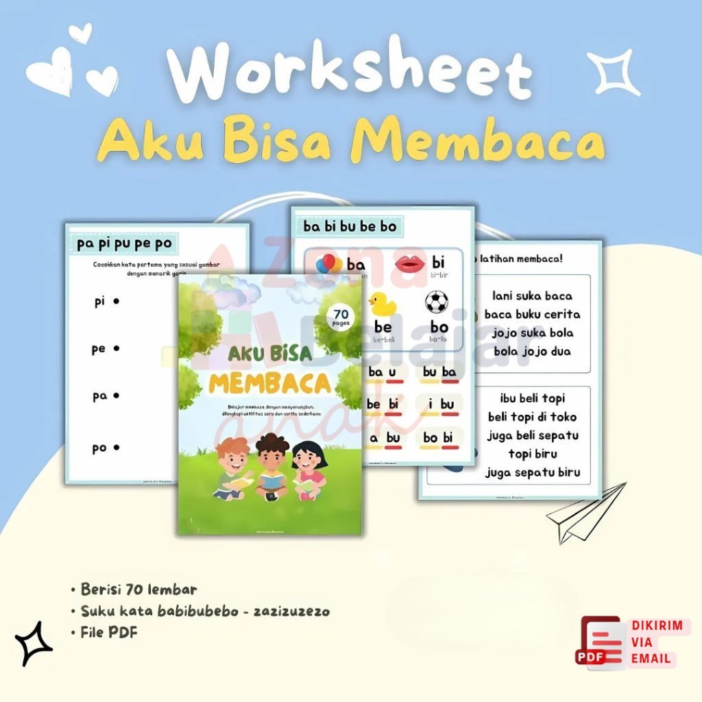 Worksheet Aku Bisa Membaca | Belajar Huruf, Suku Kata, dan Membaca Kalimat Sederhana Anak
