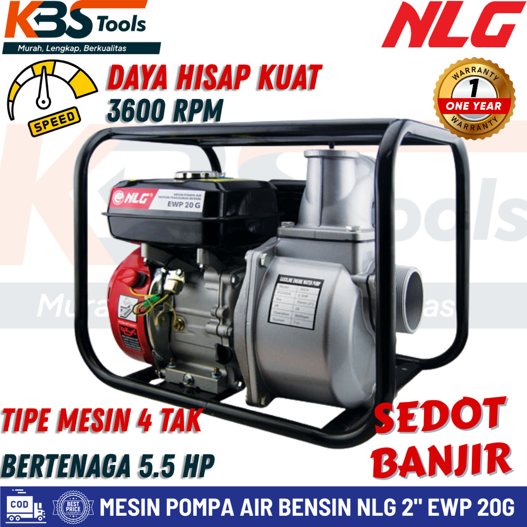 NLG Mesin Pompa Air Bensin NLG Irigasi Sedot Banjir Empang Pompa Alkon Waterpump 2" Gasoline 5.5 HP 
