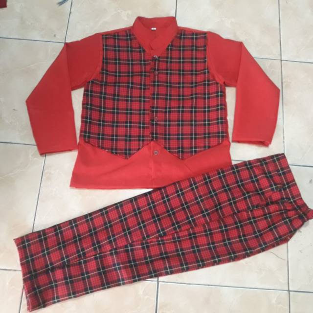 ZIZISHOP Seragam Kotak Merah TK lucu keren