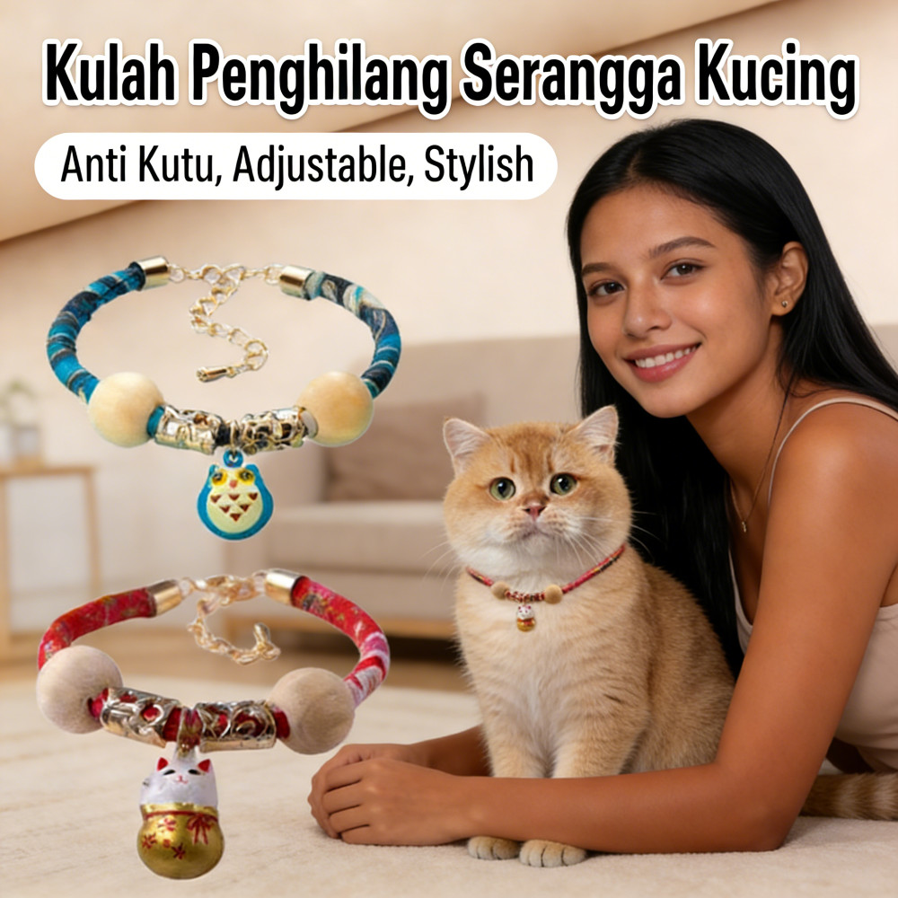 Collar Kutu Lonceng Gaya Jepang Kucing Anjing Anti Flea Aesthetic Kalung Kutu Ampuh Kalung Anti Kutu