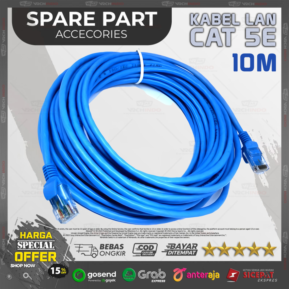 Cat5e Kabel LAN 10 Meter / 10M / 1000CM - RJ45 Ethernet Cable UTP Network Internet Router PC Laptop 
