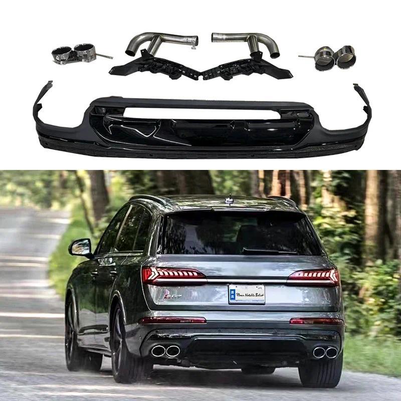 Car 2020-2023 Q7 SQ7 Gloss Black Rear Bumper ffuser Chin Splitter Lip With Exhaust Tips for Au Q7 SQ