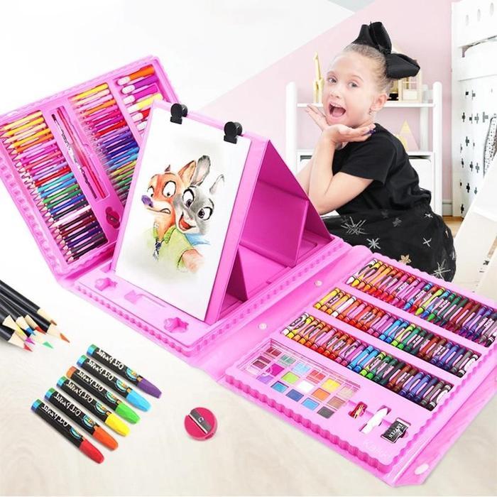 BIG SALE Set Alat Lukis Krayon Warna 208 Pcs dengan Case Portabel - Mewarnai Crayon Kids - 208 PCS C