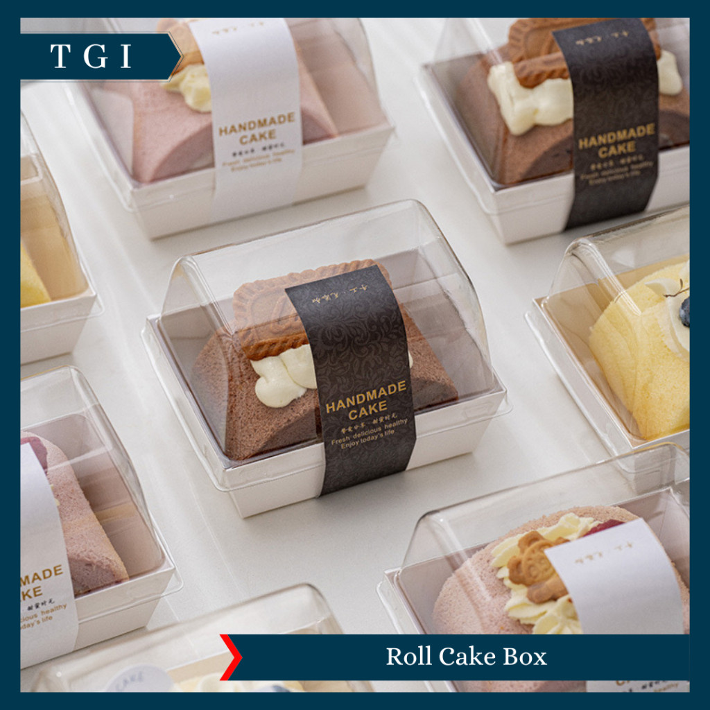 Daily|| TGI - [50 PCS] KOTAK BOX BOLU GULUNG PUTIH POLOS SIMPLE ROLL CAKE BOX MIKA TRANSPARAN ESTETI