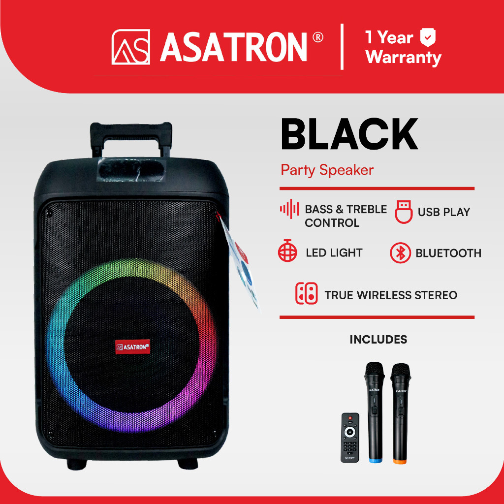 Asatron Black 12 Inch Bluetooth Party Speaker