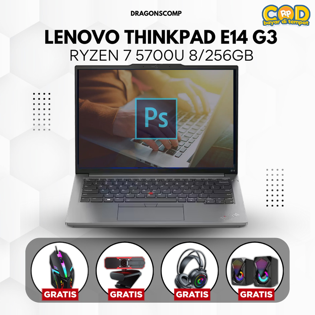 Laptop Lenovo ThinkPad E14 G3 AMD Ryzen 7 5700U Ram 8/256GB - Laptop Murah Bergaransi