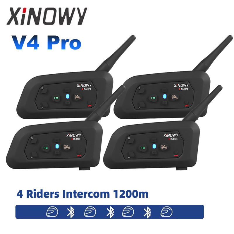 Xinowy V4 PRO Motorcycle Helmet Bluetooth Intercom Headset FM Rao IP65 Waterproof 4-Riders Communica