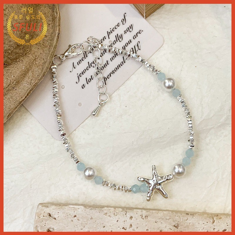 Gelang Mutiara Berwarna Biru Bintang Laut Gaya Resor Tepi Laut