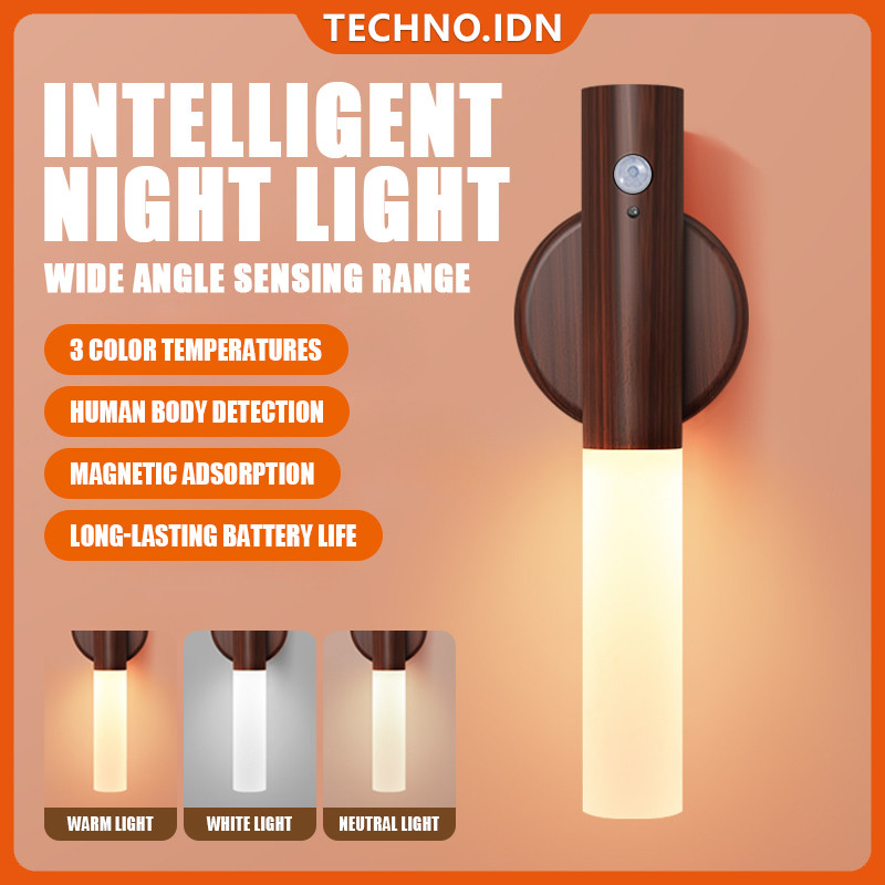 Lampu Sensor Gerak LED Lampu Malam Tempel Dinding Lampu Tidur Lampu Belajar