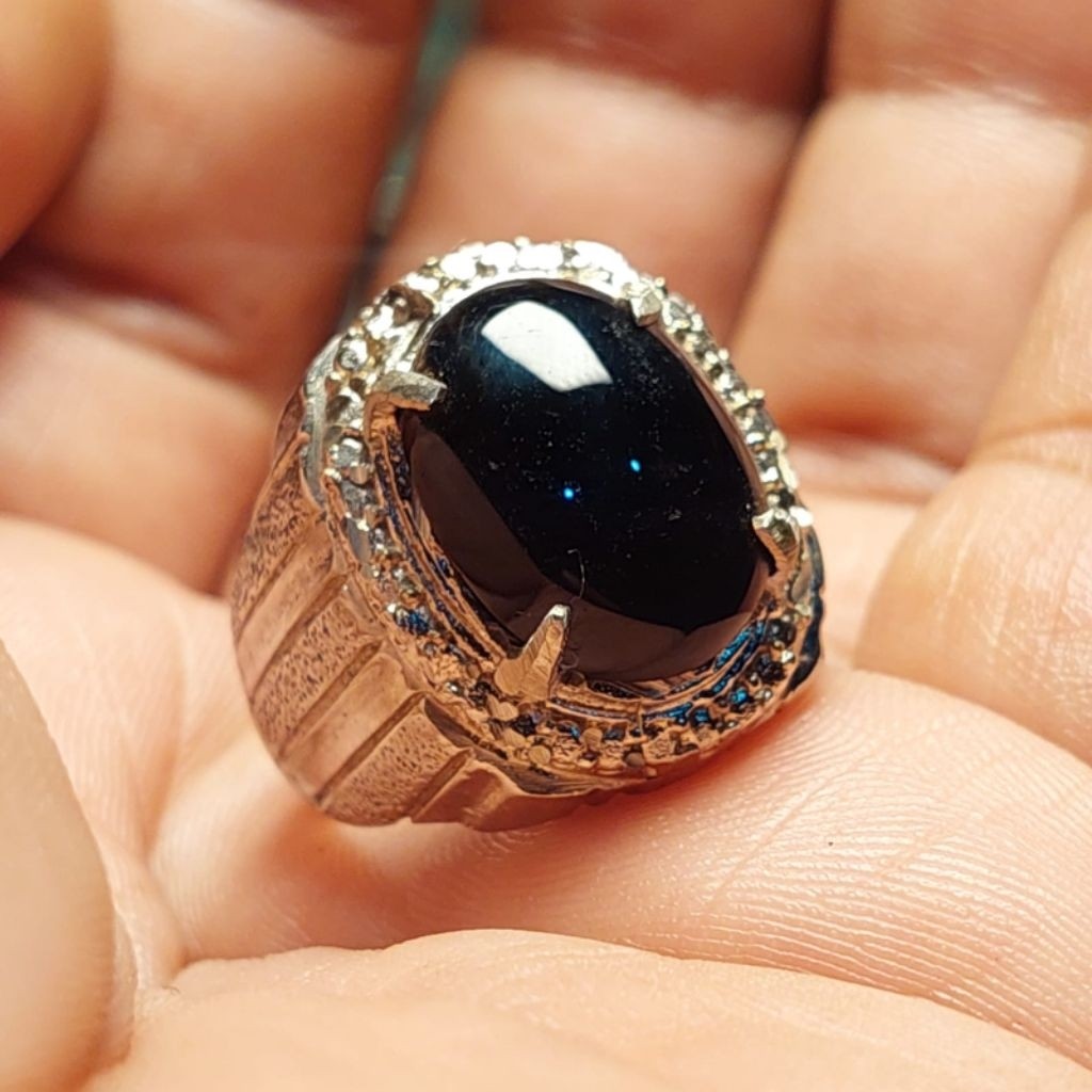 Cincin Batu Akik Kecubung Kopi Kalimantan Hitam Senter Coklat / Batu Kristal Hitam Quartz elegan