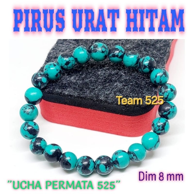 Gelang Pirus Biru Urat Hitam / Tasbih Batu Akik Pirus Biru Urat Hitam Grosirakik