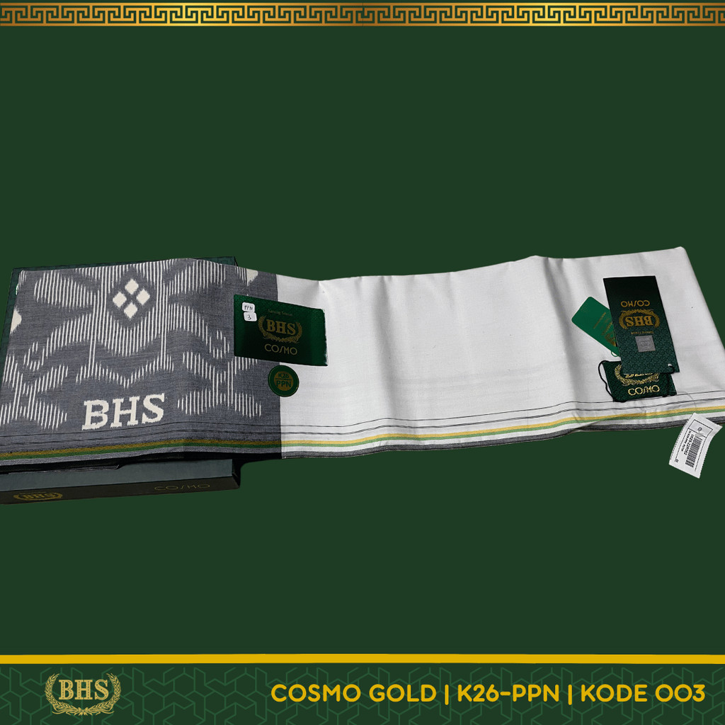 Sarung BHS Cosmo Gold Motif K26 PPN Warna Putih Polos Bahan Viscose Blend Halus dan Lembut [Garansi 