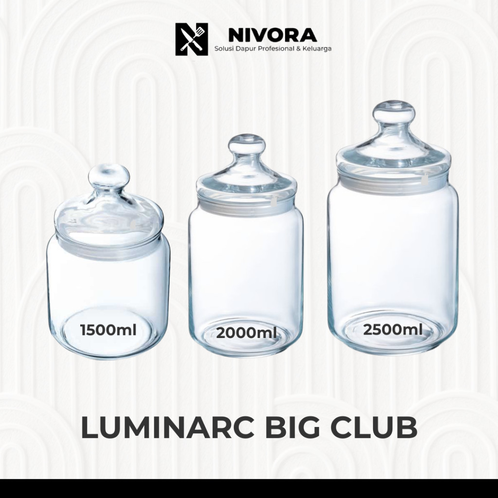 FUJA.ID Luminarc Stoples Big Club Jar / Toples Kaca Kedap Udara With Seal 1500ml 2000 ml 2500ml