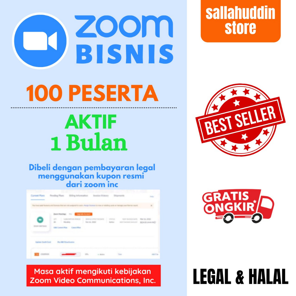 Lisensi zoom Pro Bulanan 100 Peserta