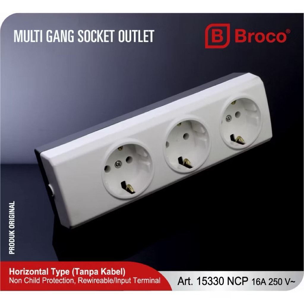 Broco Electrical Stop Kontak 3 Lubang NCP/Stop Kontak Broco 3 Lubang