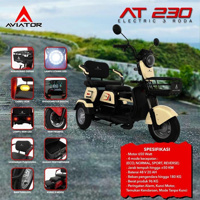 Aviator Sepeda Listrik 3 Roda Pacific Motor 800 Watt Kecepatan 50 km/h Baterai 48V 20AH Edisi Khusus