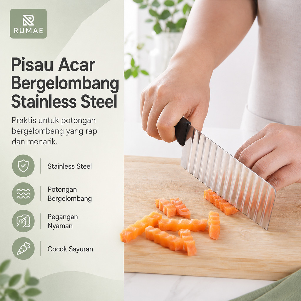 RUMAE Pisau Acar Bergelombang Stainless Steel Untuk Kentang Wortel Timun Asinan Kripik