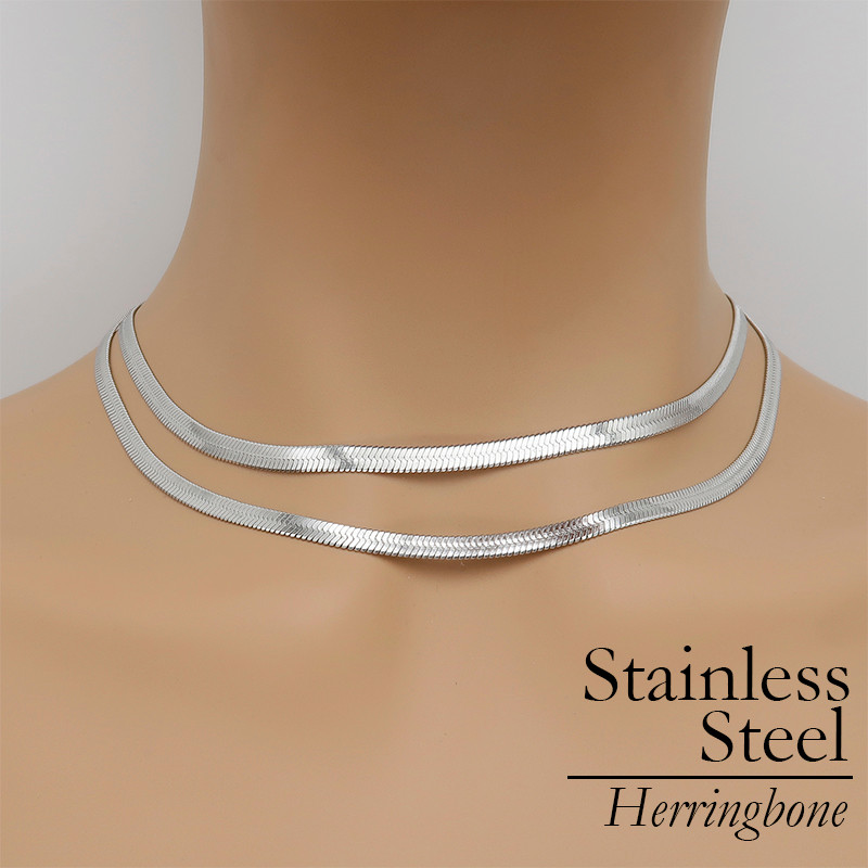 10 Pieces Herringbone Necklace Stainless Steel Snake Necklace Gold Plated Flat Snake ain ain Necklac