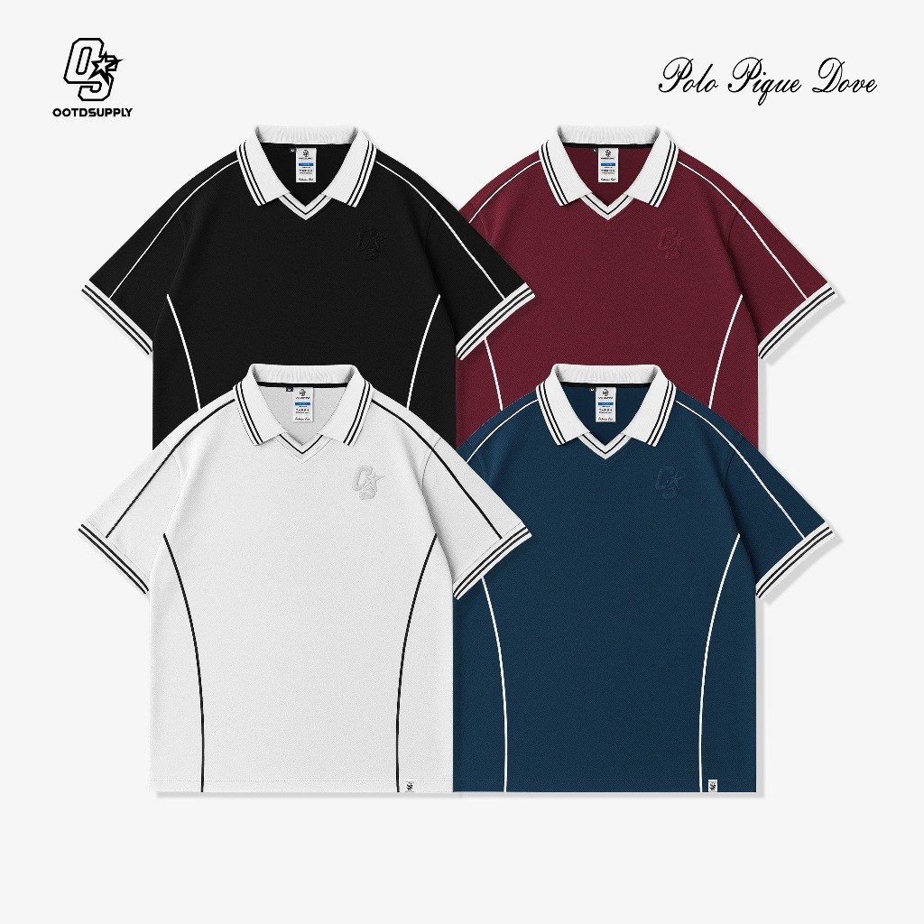 OOTDSUPPLY Polo Shirt Pique Dove OS Sign Embroidery l Polo Pique | Kemeja Unisex Kerah V-Neck I OS-P